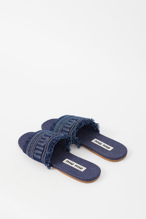 Miu Miu Dark Wash Denim Logo Slide