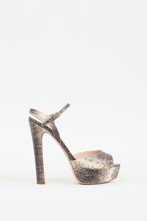 Miu Miu Beige 
Grey Embossed Leather Platform  Heel