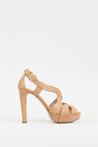 Miu Miu Beige Leather Cutout Platform Heel