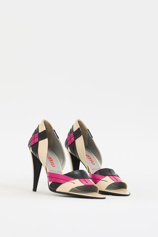 Miu Miu 2000s Beige 
Multi Leather Argyle Panelled Pump