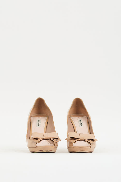 Miu Miu Beige Patent Bow Curved Pump