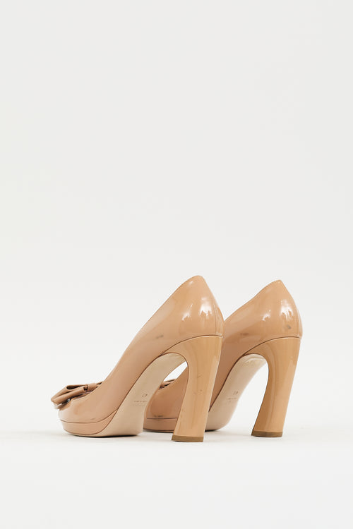 Miu Miu Beige Patent Bow Curved Pump