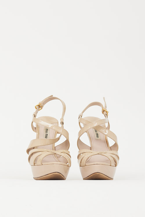 Miu Miu Beige Patent Leather Platform Heel