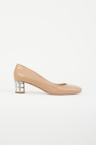 Miu Miu Beige Patent Crystal Block Heel