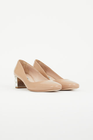 Miu Miu Beige Patent Crystal Block Heel