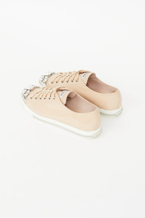 Miu Miu Beige Patent Jewel Sneaker