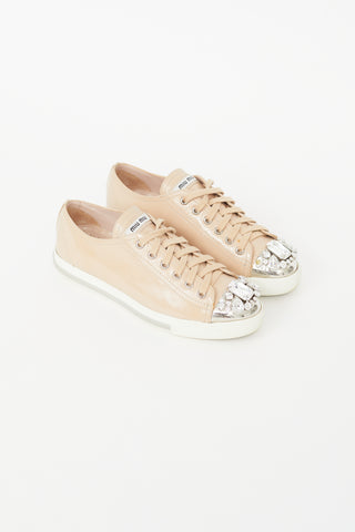 Miu Miu Beige Patent Jewel Sneaker