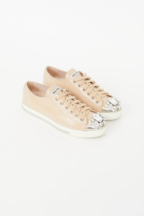 Miu Miu Beige Patent Jewel Sneaker