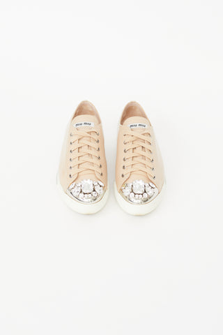 Miu Miu Beige Patent Jewel Sneaker