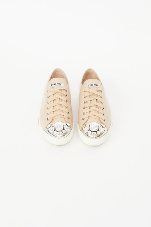 Miu Miu Beige Patent Jewel Sneaker