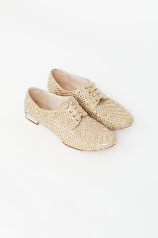 Miu Miu Beige Patent Studded  Derby