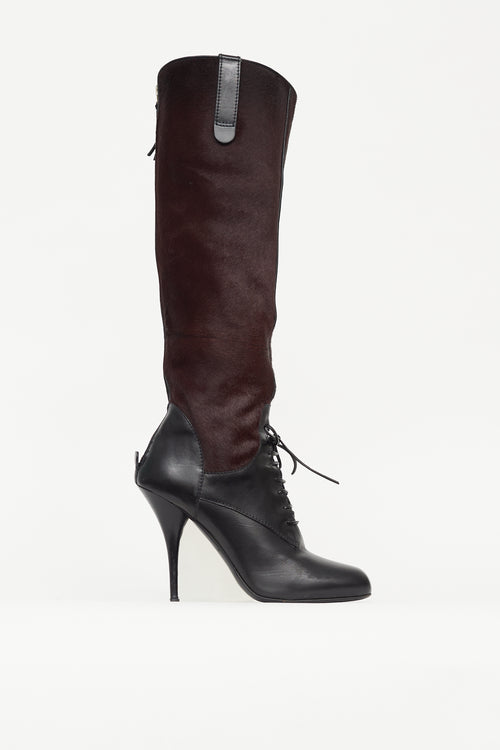 Miu Miu Black 
Burgundy Leather Knee High Boot