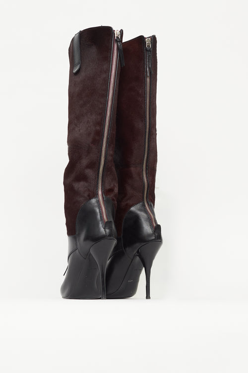 Miu Miu Black 
Burgundy Leather Knee High Boot