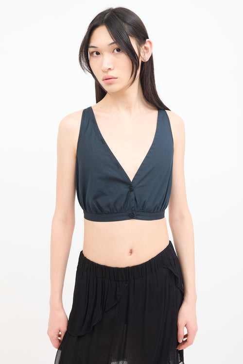 Miu Miu Navy Cotton V-Neck Sleeveless Crop Top