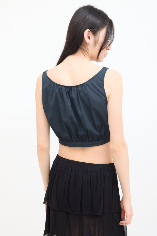 Miu Miu Navy Cotton V-Neck Sleeveless Crop Top