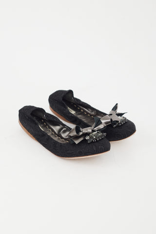 Miu Miu Black Brocade Embellished Ballet Flat