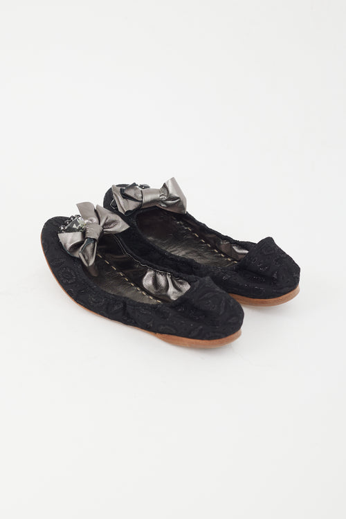 Miu Miu Black Brocade Embellished Ballet Flat