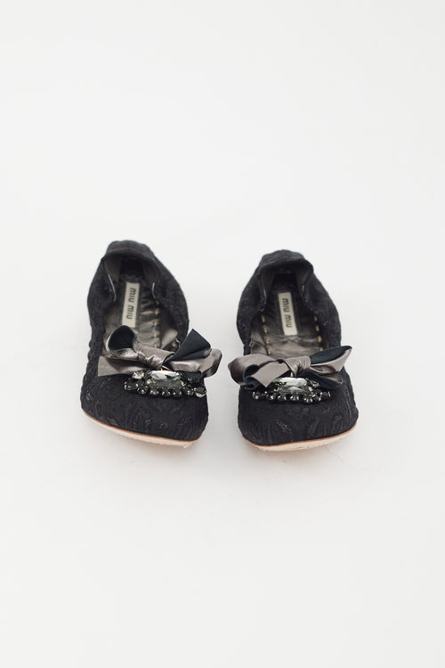 Miu Miu Black Brocade Embellished Ballet Flat