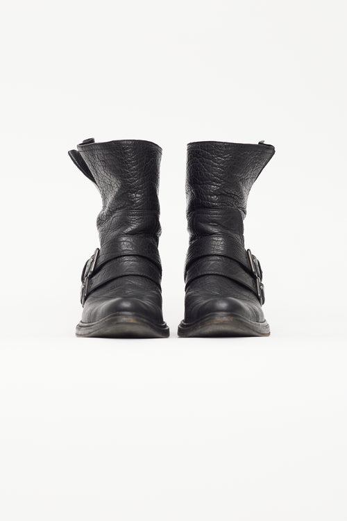 Miu Miu Black Leather Mid Calf Boot