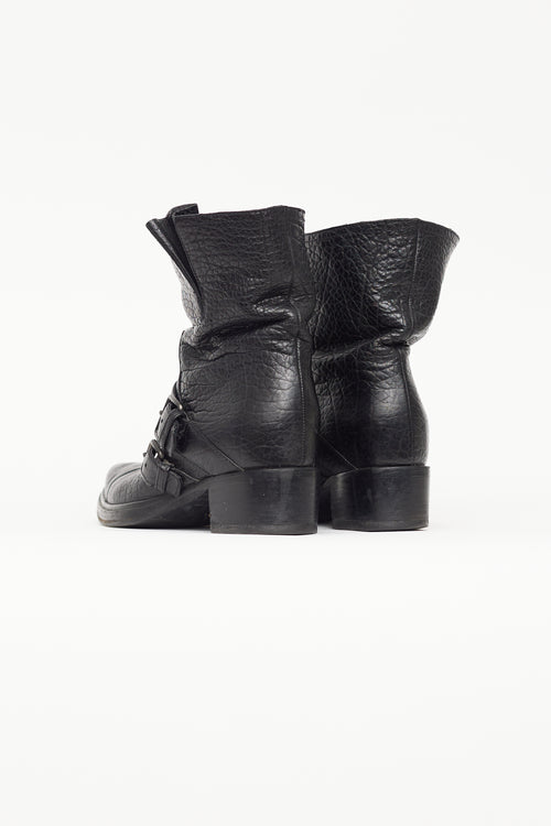 Miu Miu Black Leather Mid Calf Boot