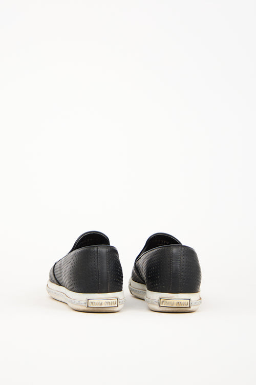 Miu Miu Black Leather Metal Cap Toe Sneaker