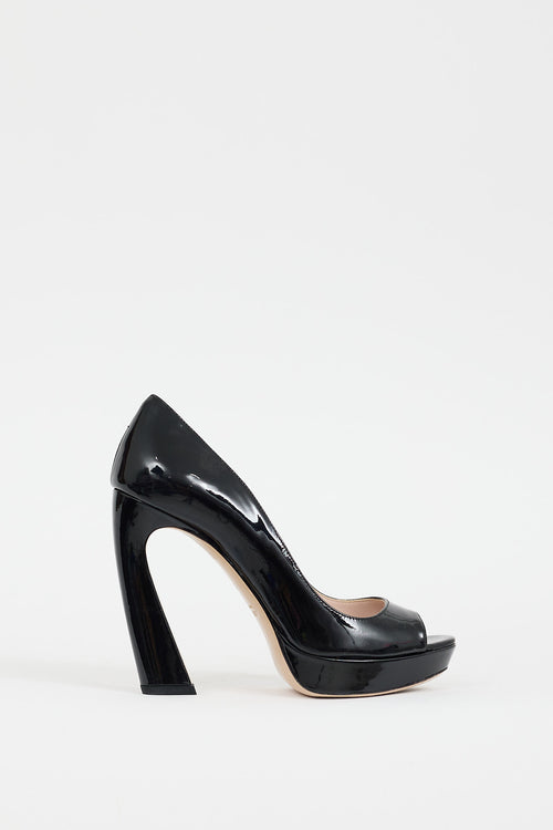 Miu Miu Black Patent Curved Heel Pump