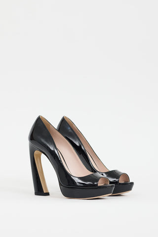 Miu Miu Black Patent Curved Heel Pump