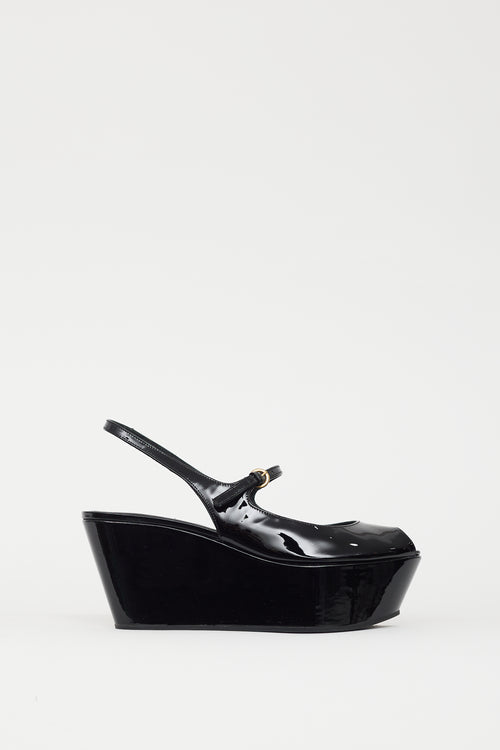 Miu Miu Black Patent Peep Toe Wedge