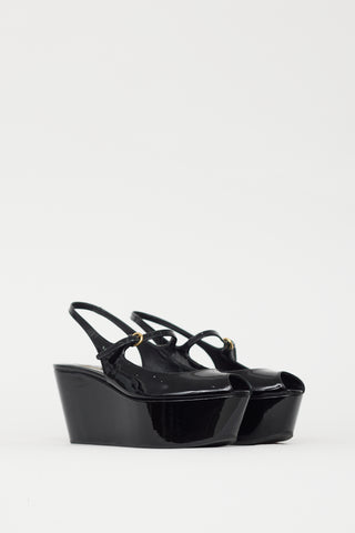 Miu Miu Black Patent Peep Toe Wedge