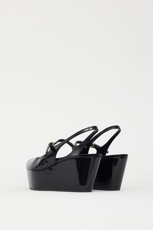 Miu Miu Black Patent Peep Toe Wedge