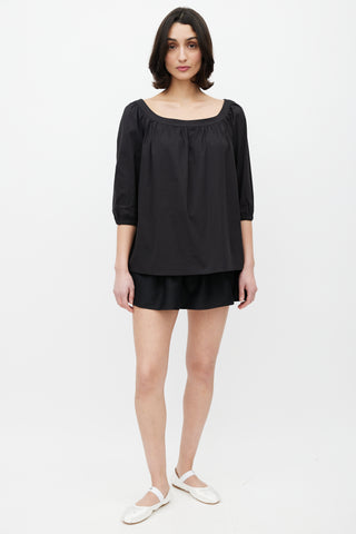 Miu Miu Black Pleated Scoop Neckline Top