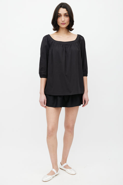 Miu Miu Black Pleated Scoop Neckline Top