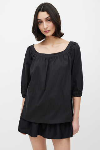 Miu Miu Black Pleated Scoop Neckline Top