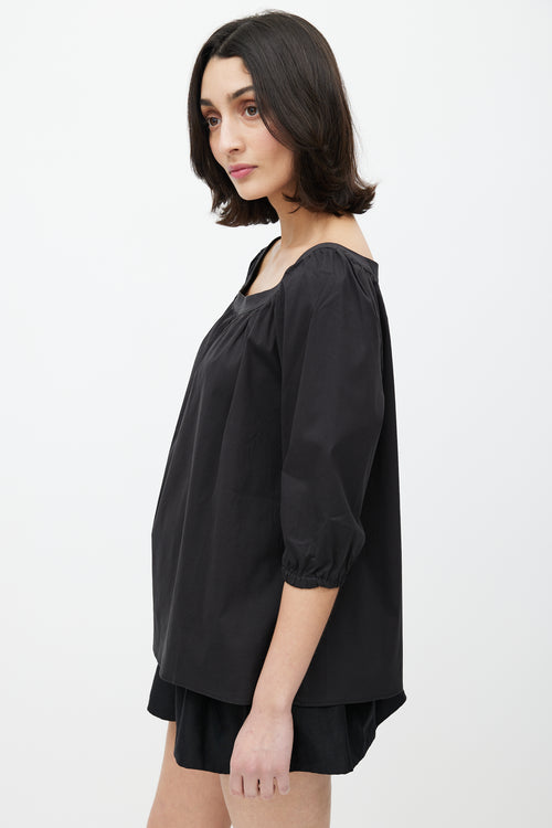 Miu Miu Black Pleated Scoop Neckline Top