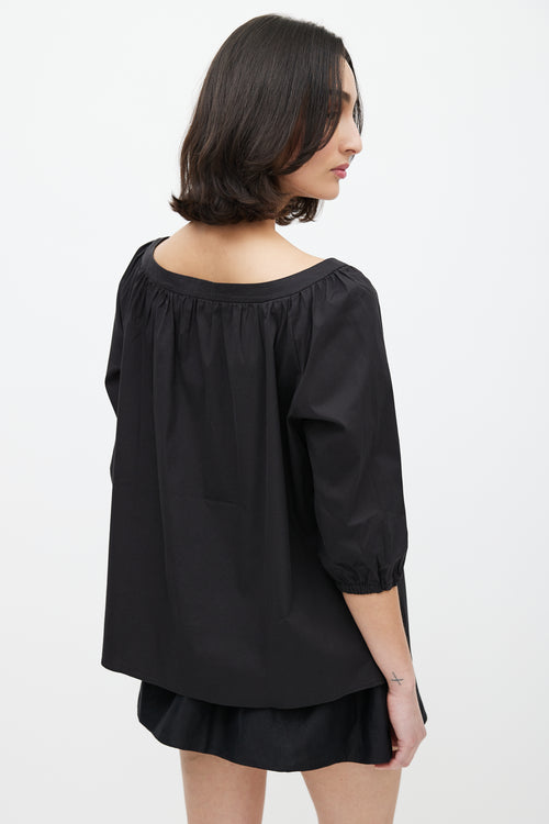 Miu Miu Black Pleated Scoop Neckline Top