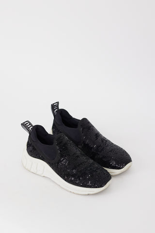 Miu Miu Black 
White Sequin Neoprene 
Rubber Sneaker