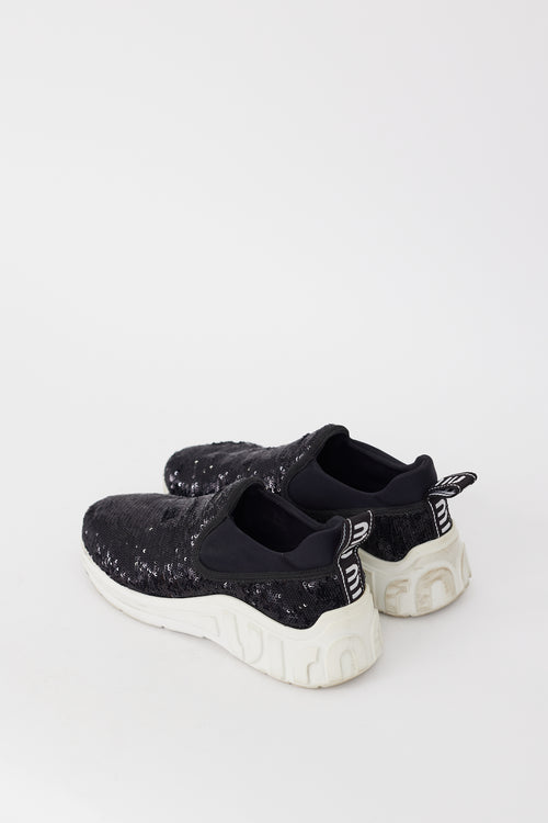 Miu Miu Black 
White Sequin Neoprene 
Rubber Sneaker