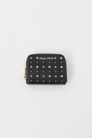 Miu Miu Black 
Mixed Metal Studded Zip Wallet