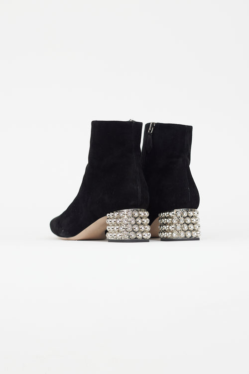 Miu Miu Black Suede 
Crystal Embellished Heel Boot