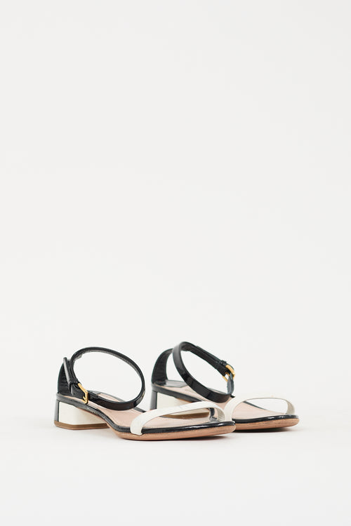 Miu Miu Black 
White Patent Colour Block Sandal