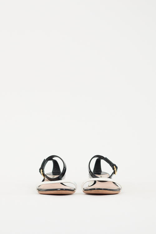 Miu Miu Black 
White Patent Colour Block Sandal