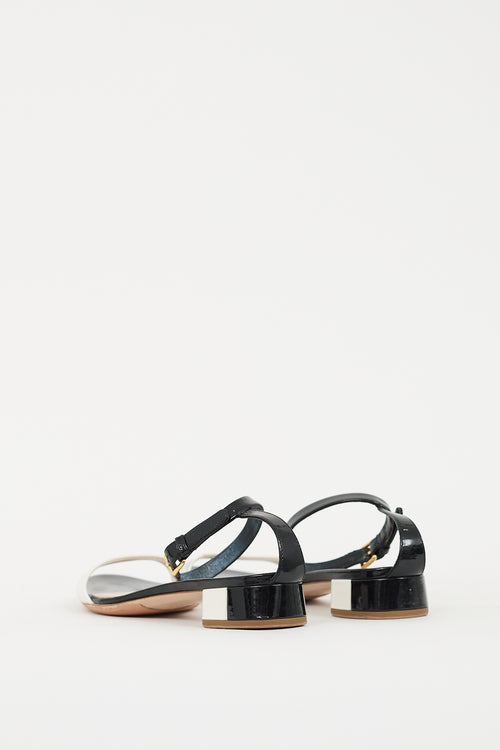 Miu Miu Black 
White Patent Colour Block Sandal