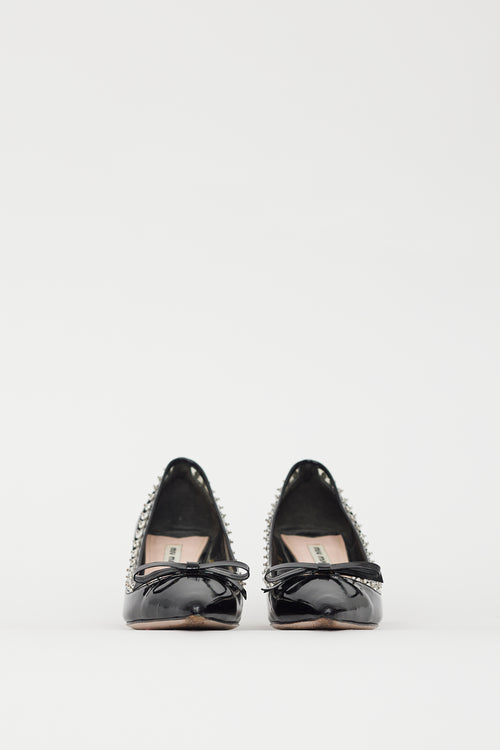 Miu Miu Black Patent 
Crystal Embellished Pump