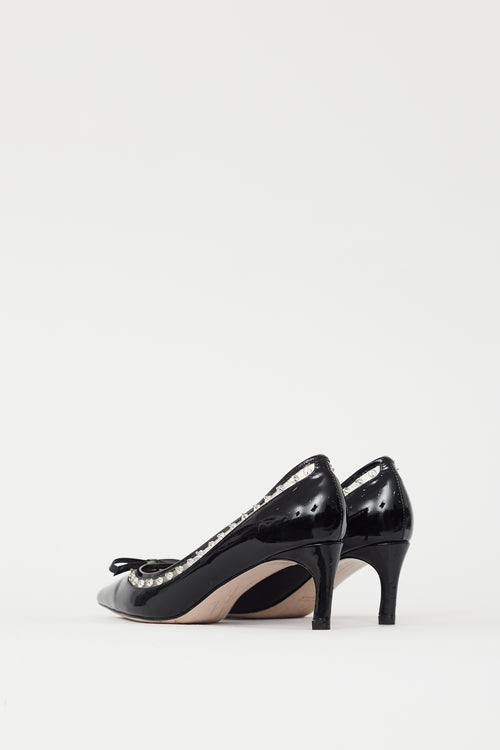 Miu Miu Black Patent 
Crystal Embellished Pump