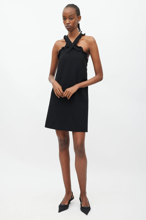 Miu Miu Black Crossed Ruffle Strap Mini Dress