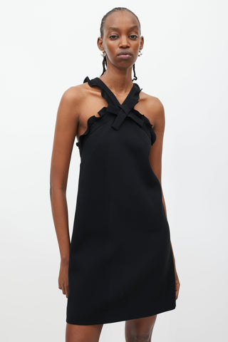 Miu Miu Black Crossed Ruffle Strap Mini Dress