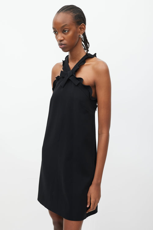 Miu Miu Black Crossed Ruffle Strap Mini Dress