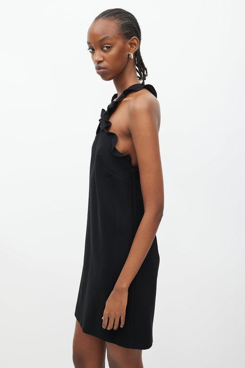 Miu Miu Black Crossed Ruffle Strap Mini Dress