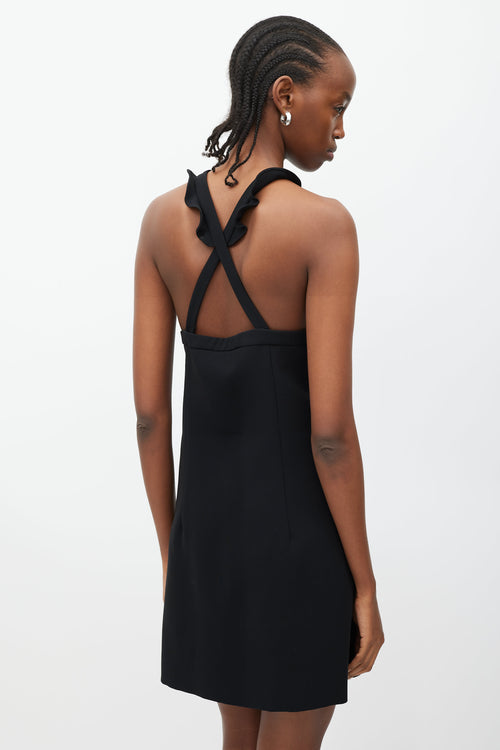 Miu Miu Black Crossed Ruffle Strap Mini Dress