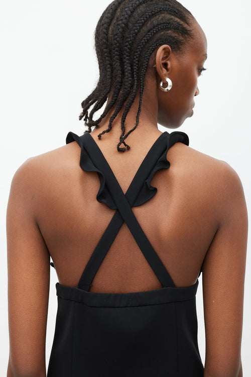 Miu Miu Black Crossed Ruffle Strap Mini Dress